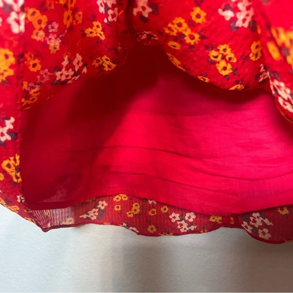 Free People Babydoll Mini Dress Red Floral Long Sleeve Lined Size 4